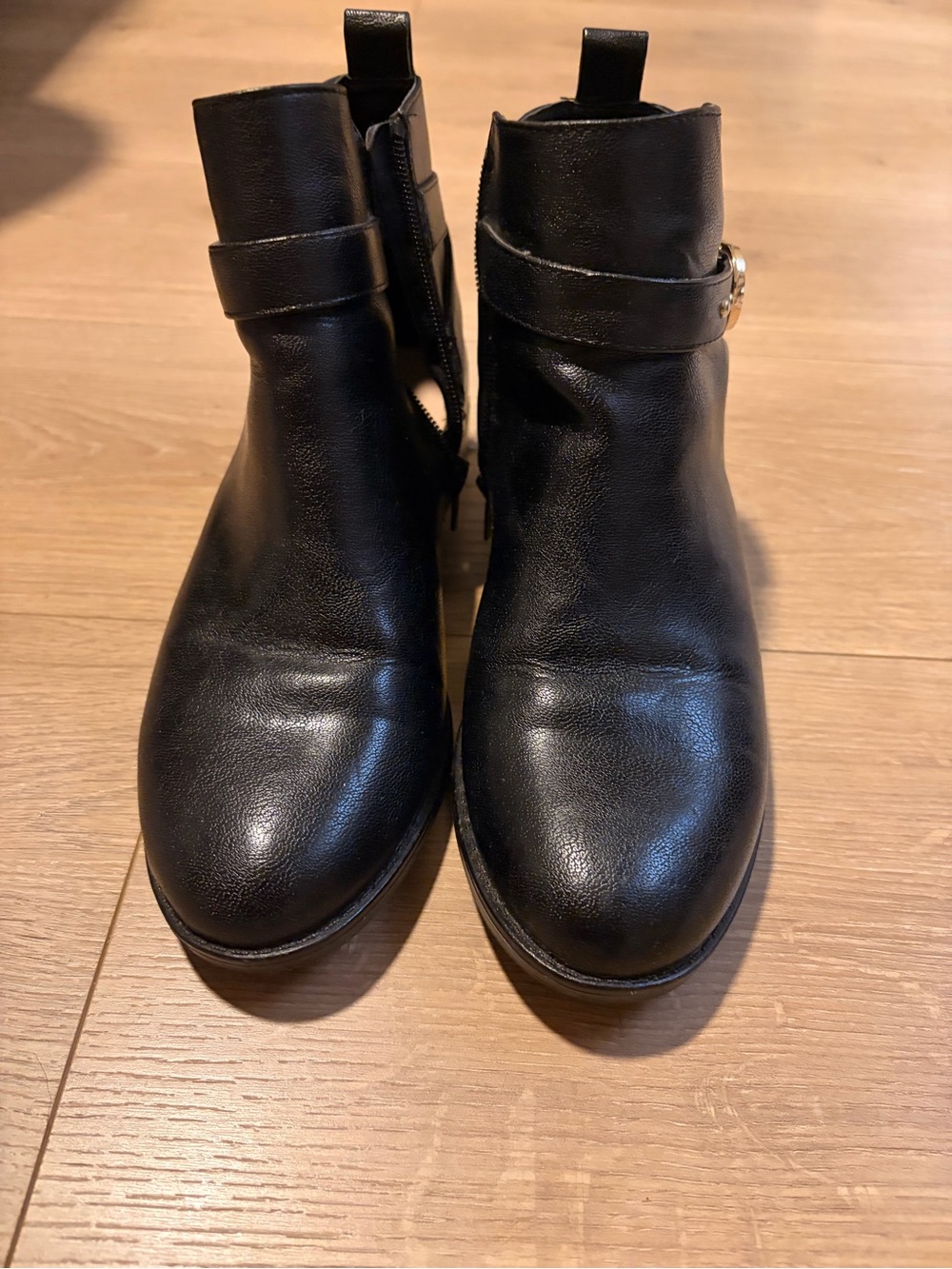 Kelly & Katie Classic Black Leather Ankle Boots with Buckle
